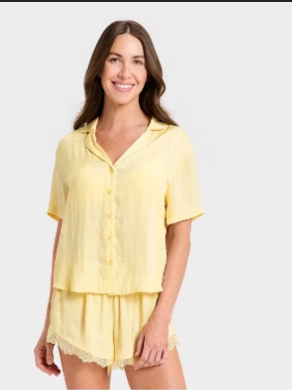 Auden Women's Luxury Collection Satin Notch Collar Pajama Top Yellow XL NWT